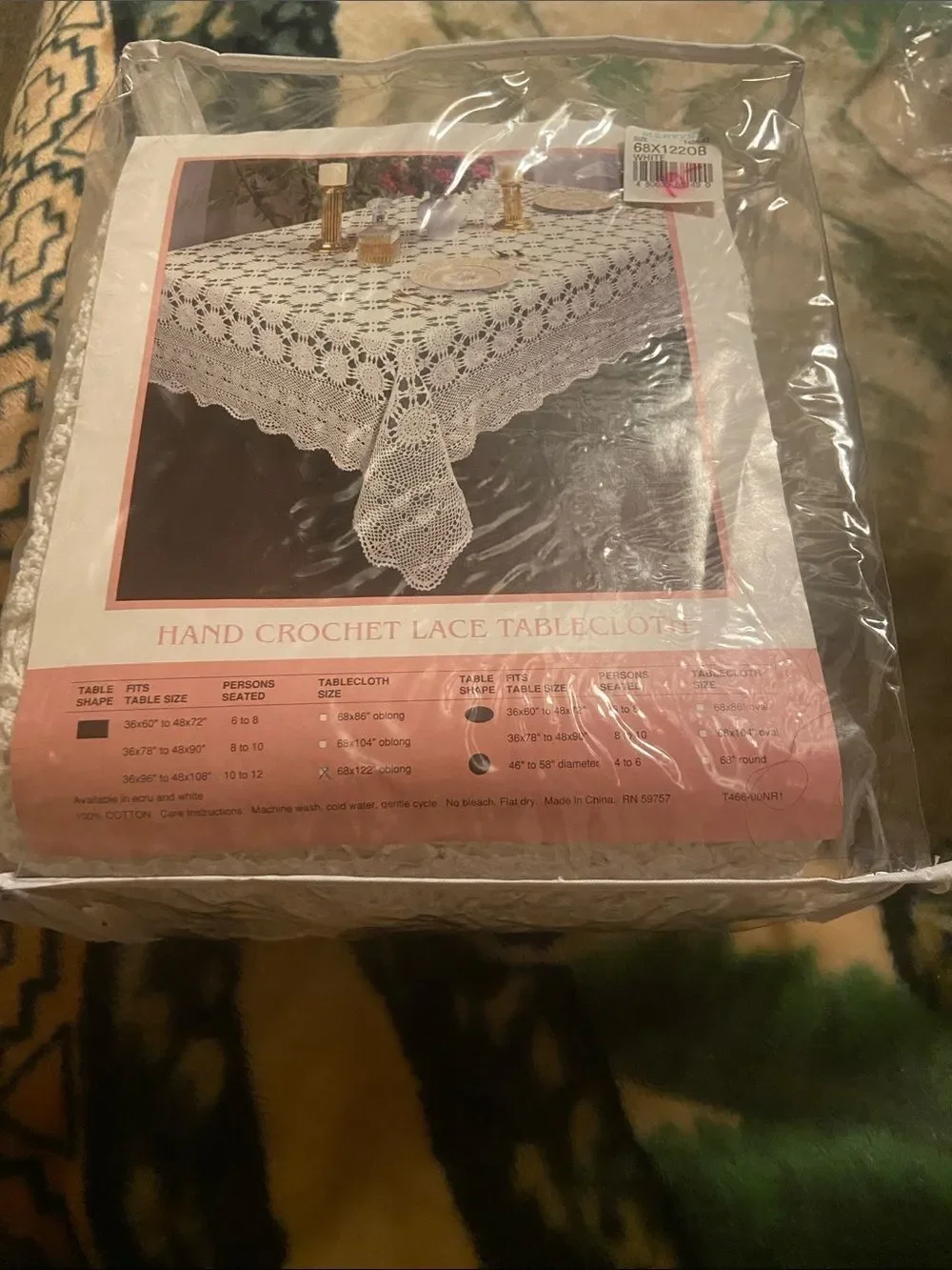 Hand Crochet Lace Tablecloth - Classic White Size 68X122”